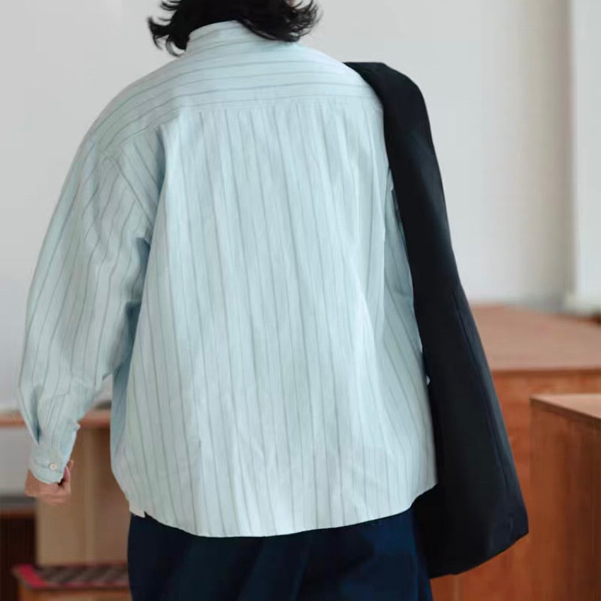 オーバーサイズ ストライプ ノーカラーシャツ(1Color)250271