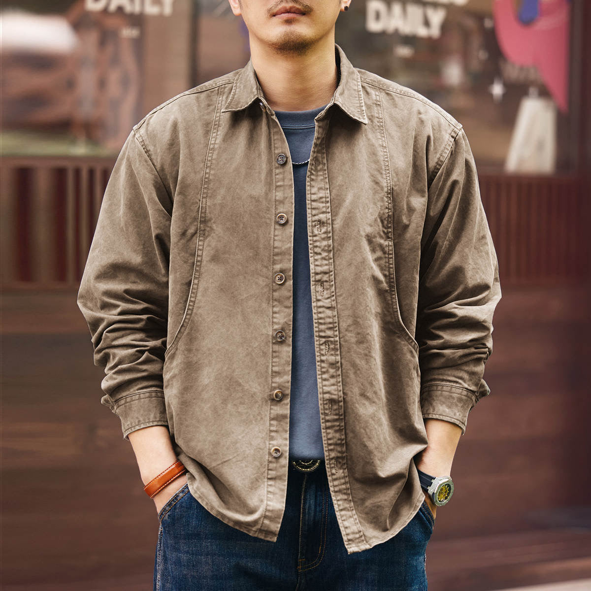 ウォッシュ加工 レトロデザインシャツ(3Colors)250665