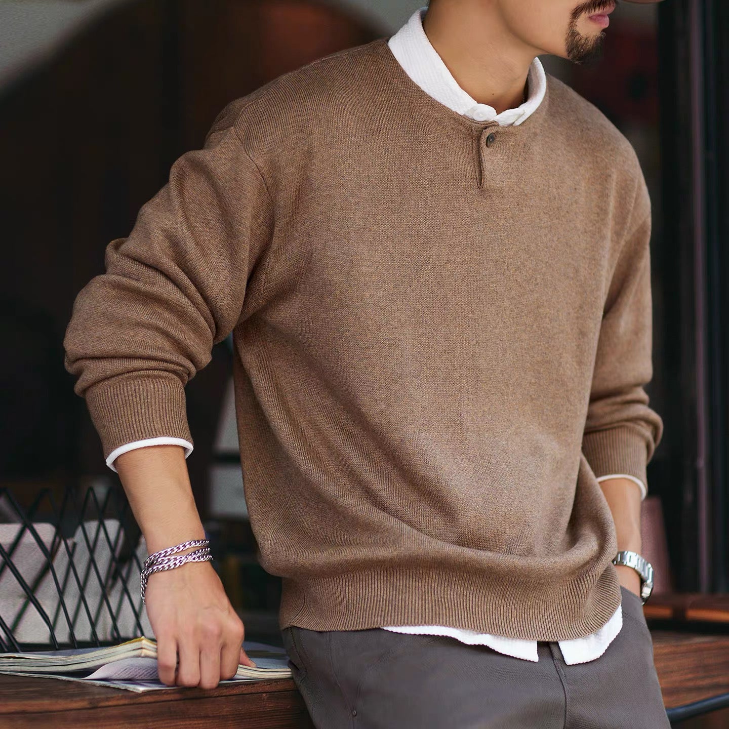 ヘンリーネック シンプル ニットプルオーバー(3Colors)250881