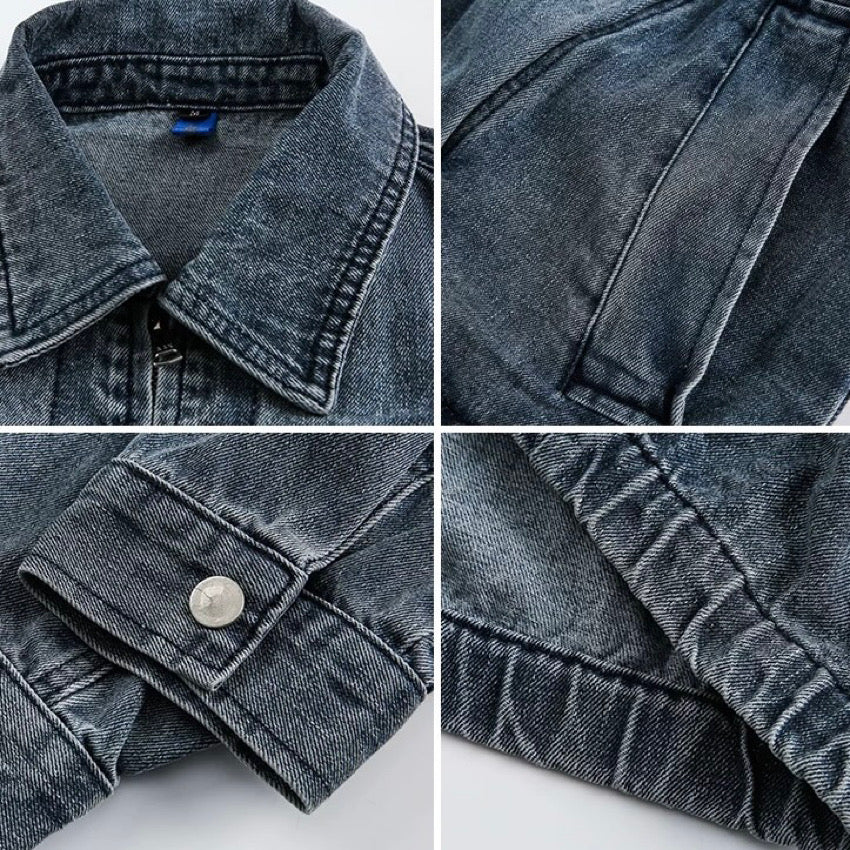 レトロ フルジップ ウォッシュドデニムジャケット(2Colors)250164