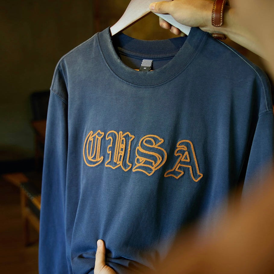 ロゴ刺繍 ダメージ 長袖Tシャツ(1Color)250694