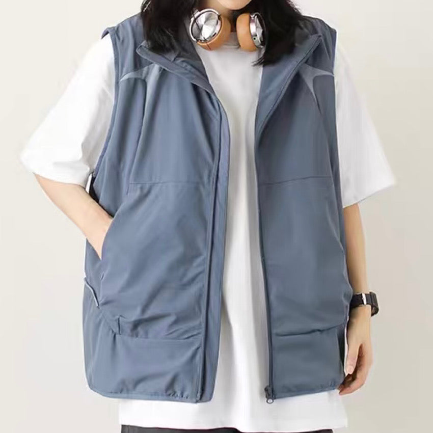 ジップ付ポケット スタンドカラーベスト(3Colors)250226