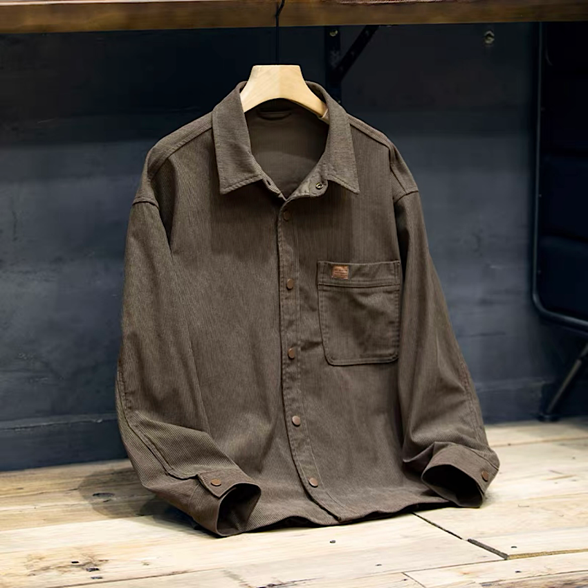 シンプルロゴ 胸ポケット付 コーデュロイシャツ(2Colors)240747