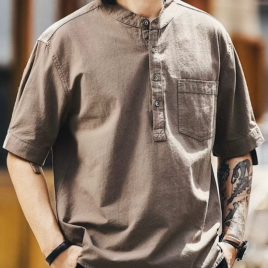 袖ロールアップ スタンドカラーシャツ(4Colors)250577