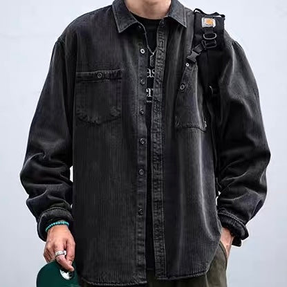 デザインポケット付 ストライプデニムシャツ(2Colors)250888