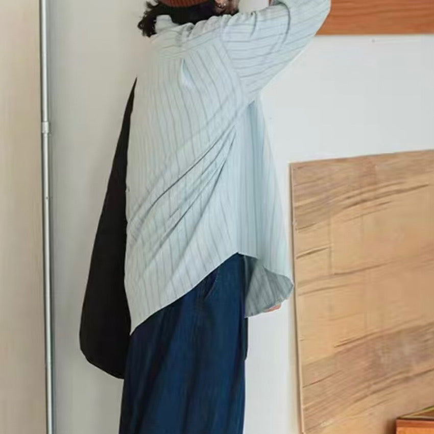 オーバーサイズ ストライプ ノーカラーシャツ(1Color)250271