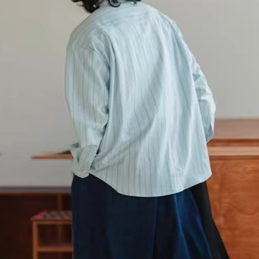 オーバーサイズ ストライプ ノーカラーシャツ(1Color)250271