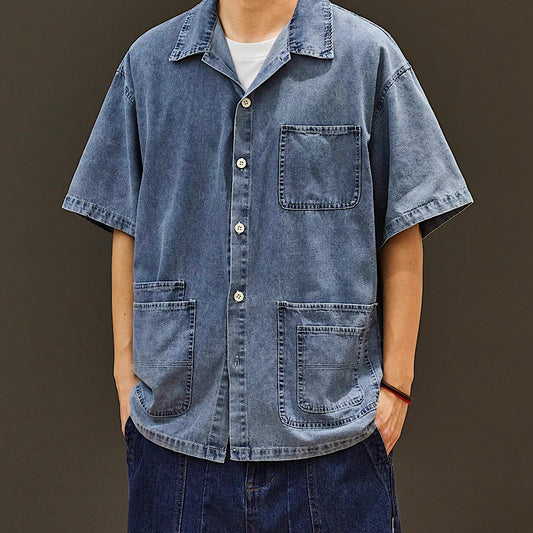 デザインポケット デニム オープンカラーシャツ(1Color)250329