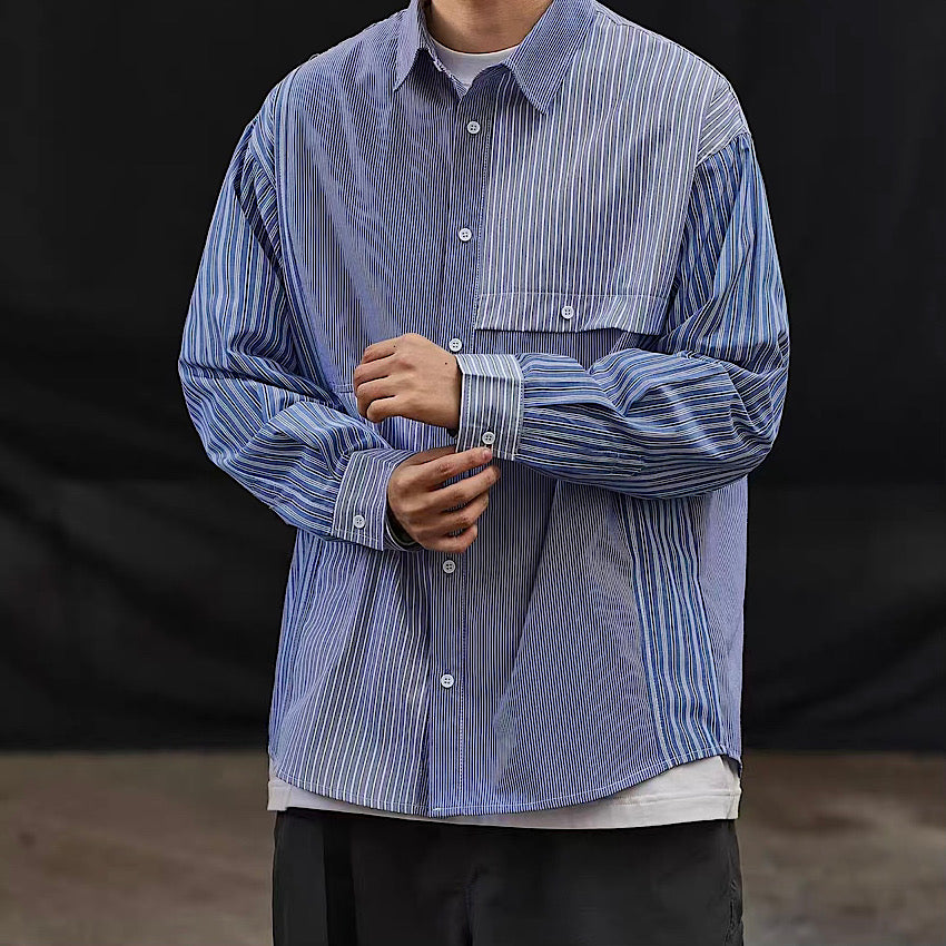 ストライプ クレイジーパターン 長袖シャツ(1Color)240124