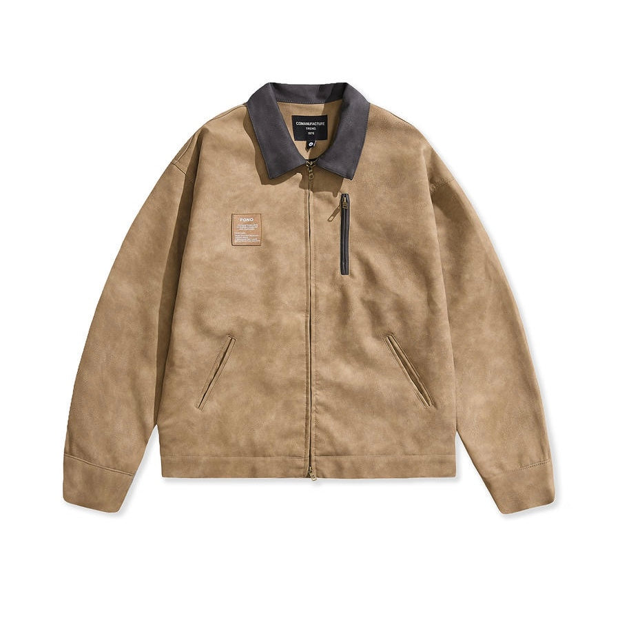 ワンポイントカラー フェイクレザー ジャケット(2Colors)250767