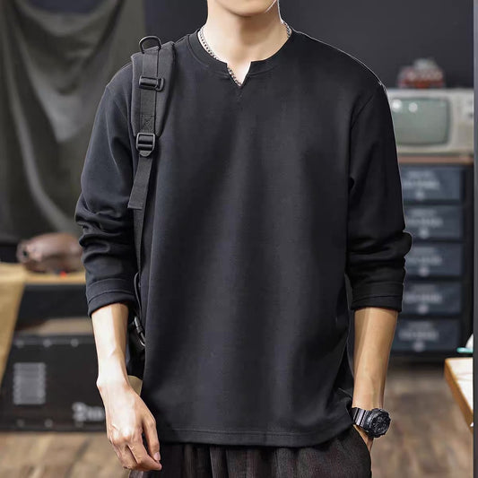 V字カット シンプル 長袖Tシャツ(2Colors)250726