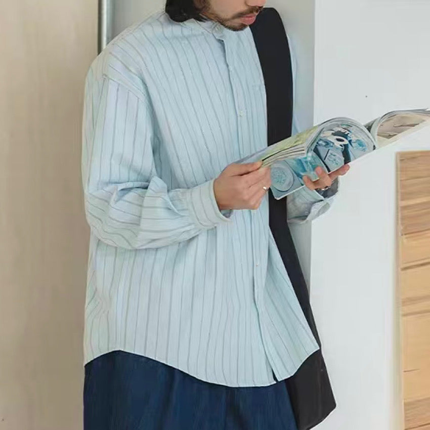 オーバーサイズ ストライプ ノーカラーシャツ(1Color)250271