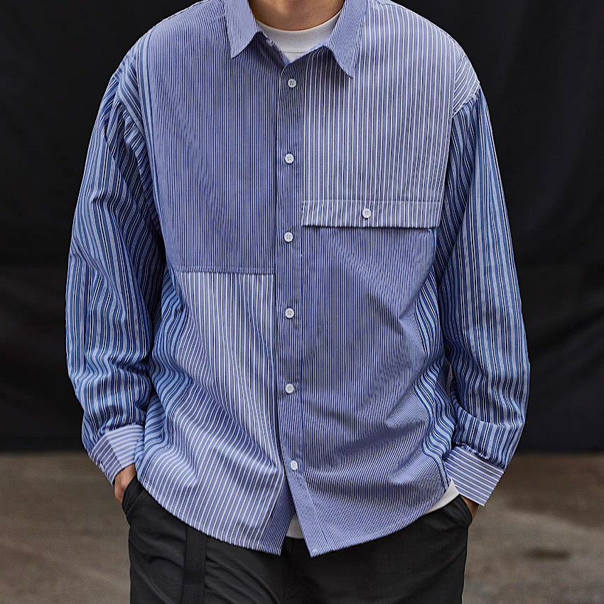 ストライプ クレイジーパターン 長袖シャツ(1Color)240124