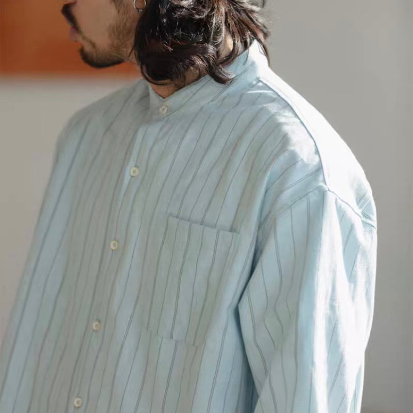 オーバーサイズ ストライプ ノーカラーシャツ(1Color)250271