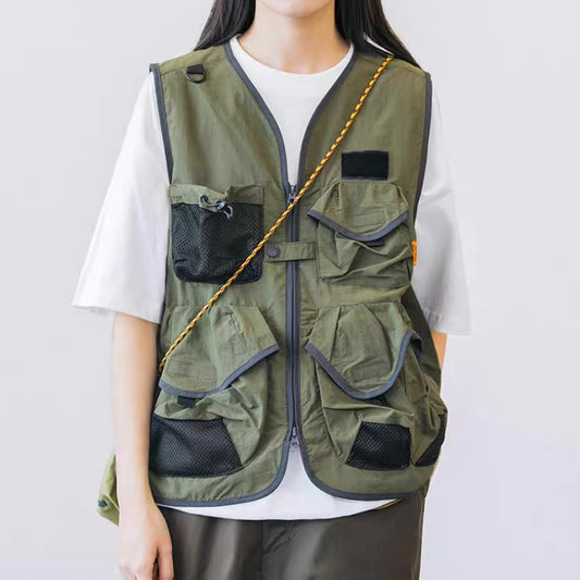 メッシュ 立体ポケット付 Vネックベスト(2Colors)250311