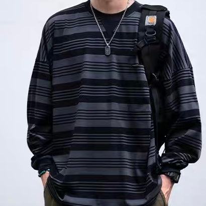 胸ポケット付 マルチボーダー 長袖Tシャツ(2Colors)250746