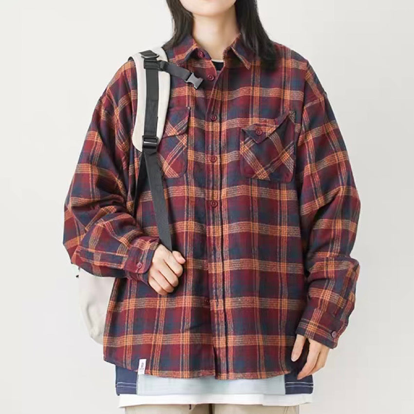 デザイン胸ポケット付 チェックシャツ(3Colors)250254