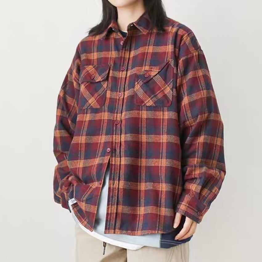 デザイン胸ポケット付 チェックシャツ(3Colors)250254