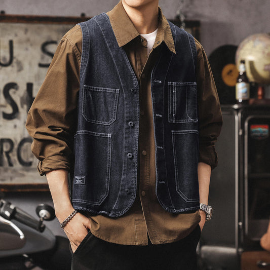 マルチポケット付 ウォッシュドデニムベスト(3Colors)250693