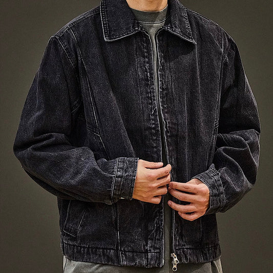 レトロ フルジップ ウォッシュドデニムジャケット(2Colors)250164
