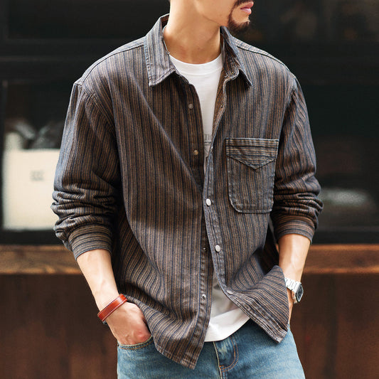 レトロ マルチストライプ 長袖シャツ(1Color)250703