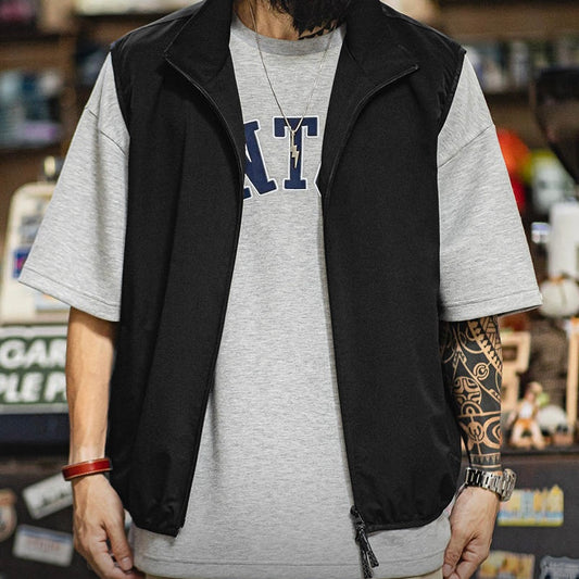 ダブルジップ シンプル スタンドカラーベスト(1Color)250625