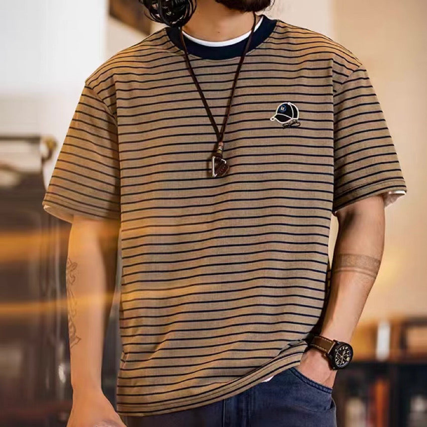 キャップ刺繍入り ボーダーTシャツ(1Color)250293