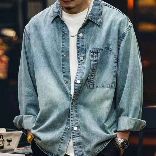 縦ポケット付 ハードウォッシュ デニムシャツ(1Color)250059