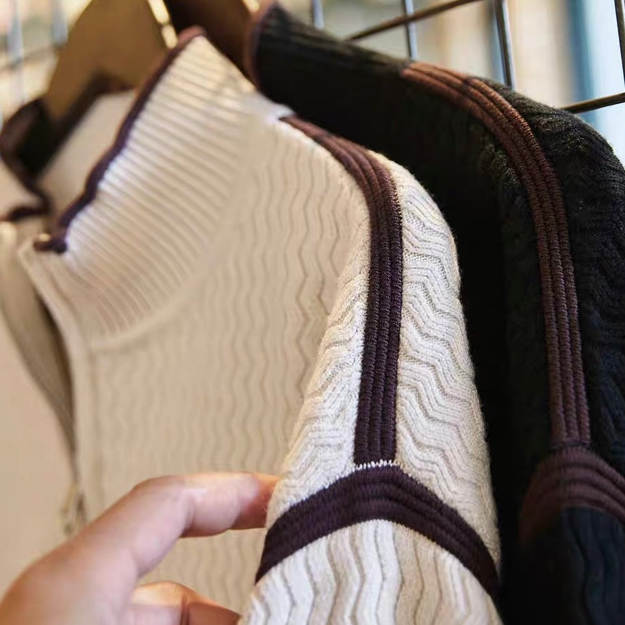 ウェーブデザイン ハーフジップ セーター(2Colors)250883