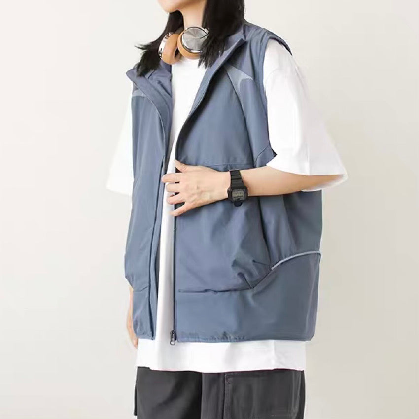 ジップ付ポケット スタンドカラーベスト(3Colors)250226