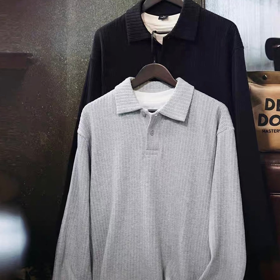 フェイクレイヤード ポロカラー ニットプルオーバー(2Colors)250856