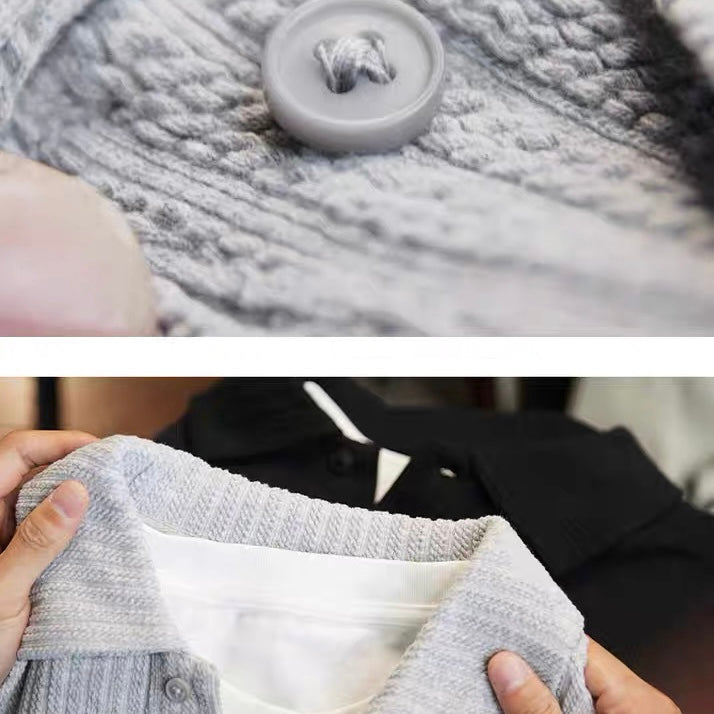 フェイクレイヤード ポロカラー ニットプルオーバー(2Colors)250856