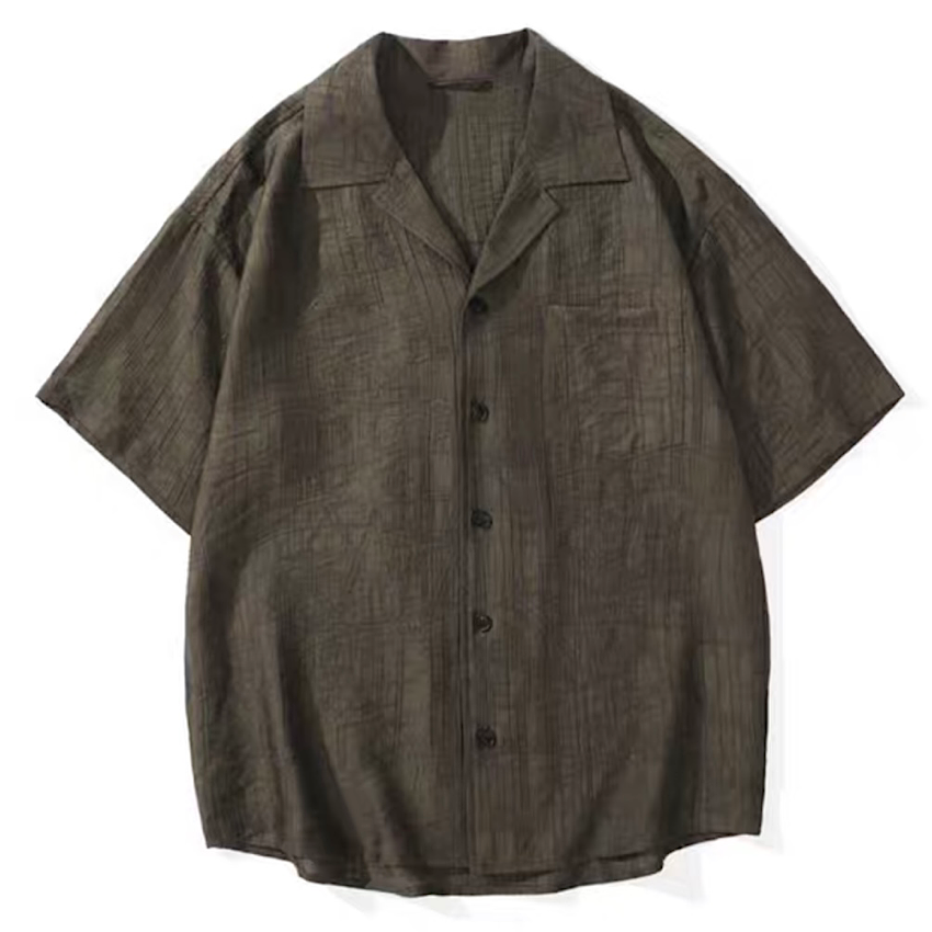 レトロ シンプル オープンカラーシャツ(2Colors)250348