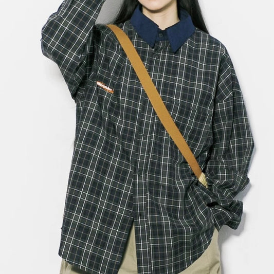 コントラストカラー 刺繍 チェックシャツ(1Color)250138