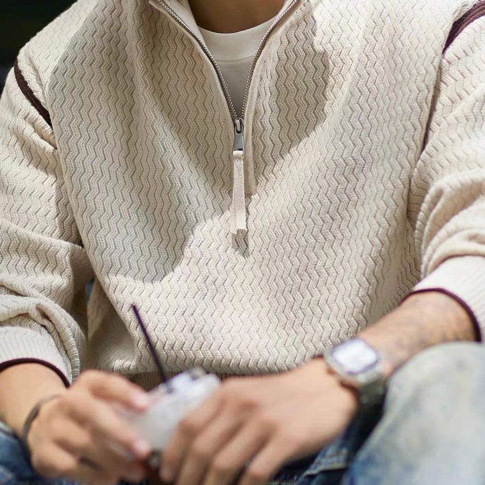 ウェーブデザイン ハーフジップ セーター(2Colors)250883