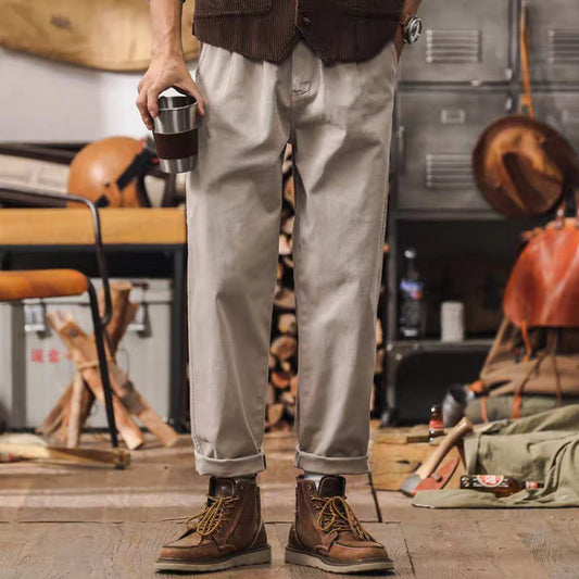 ジップ付ポケット ツータック ストレートパンツ(4Colors)240394