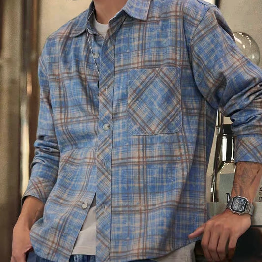 レトロブルー 長袖チェックシャツ(1Color)250798