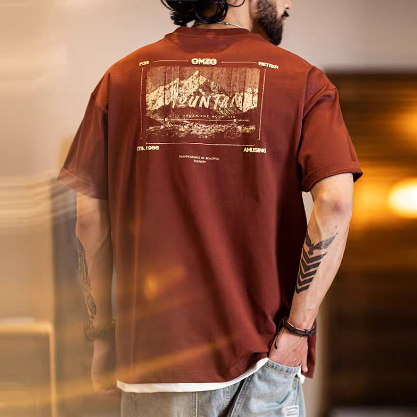 速乾 マウンテンモチーフ バックプリントTシャツ(2Colors)250362