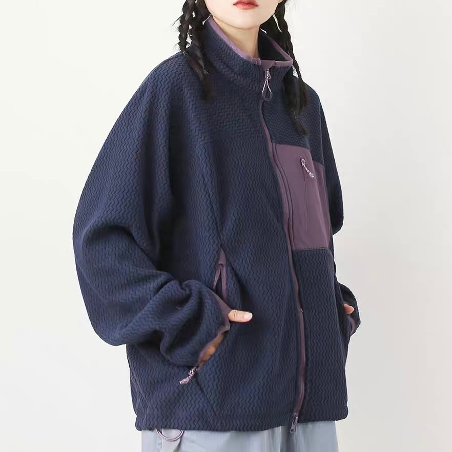 パッチポケット付 スタンドカラー フリースジャケット(5Colors)250730