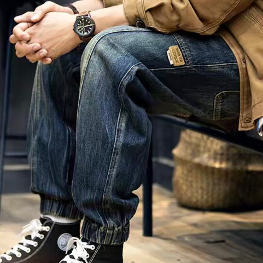 デザインステッチ ウォッシュドデニム 裾絞りパンツ(1Color)240748