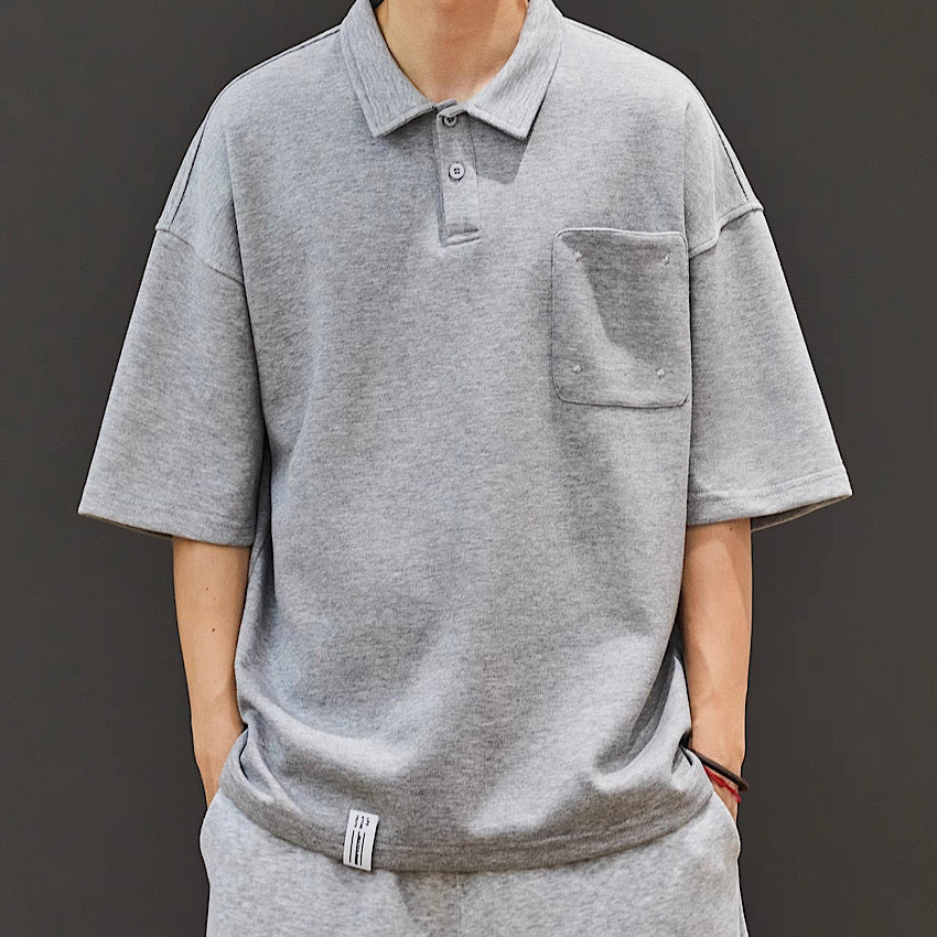 ステッチ オーバーサイズ シンプルポロシャツ(2Colors)250542