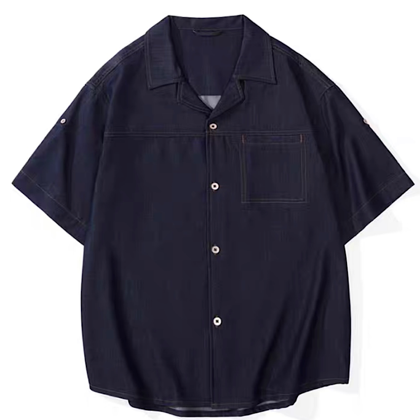 ロールアップ可能 オープンカラー デニムシャツ(2Colors)250349