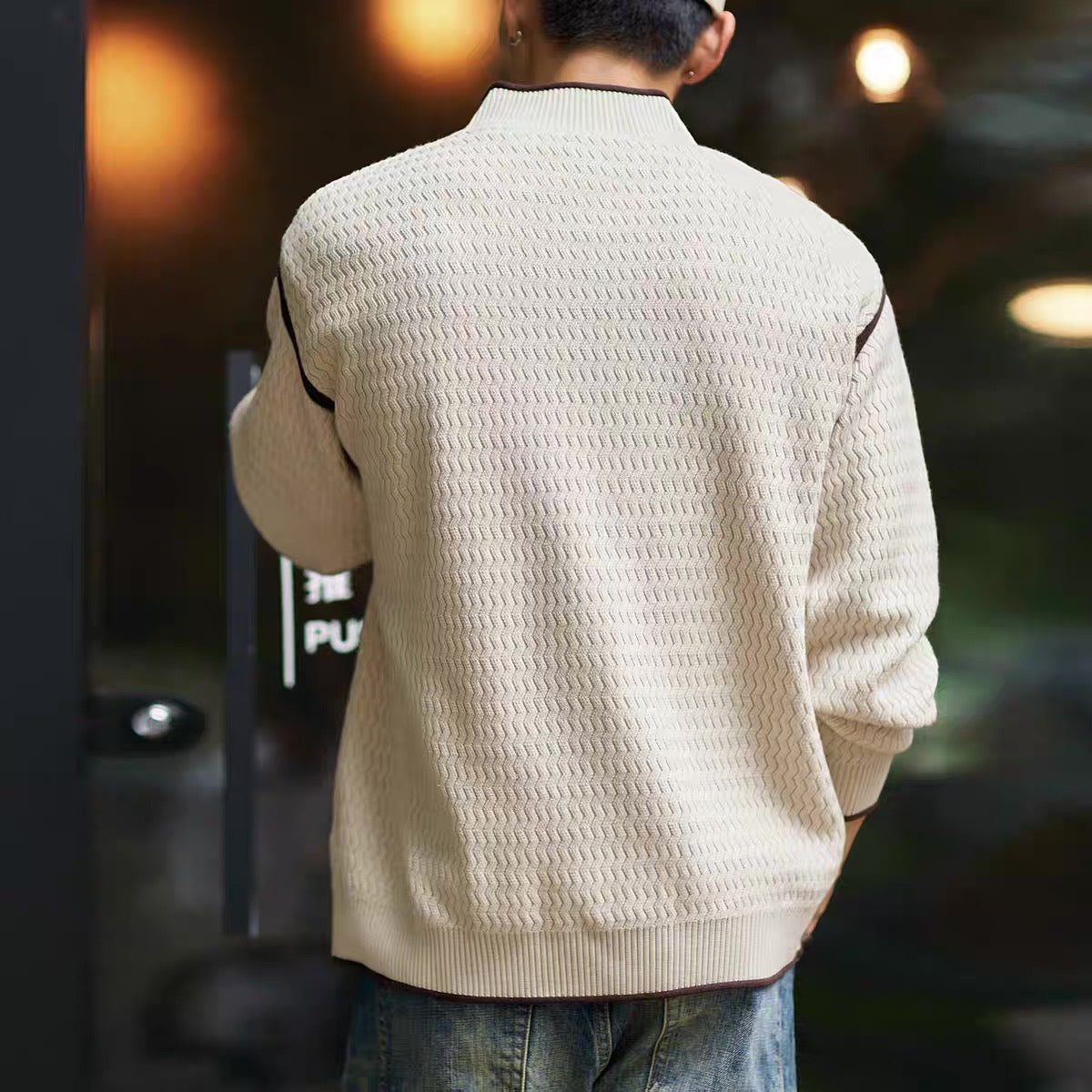 ウェーブデザイン ハーフジップ セーター(2Colors)250883