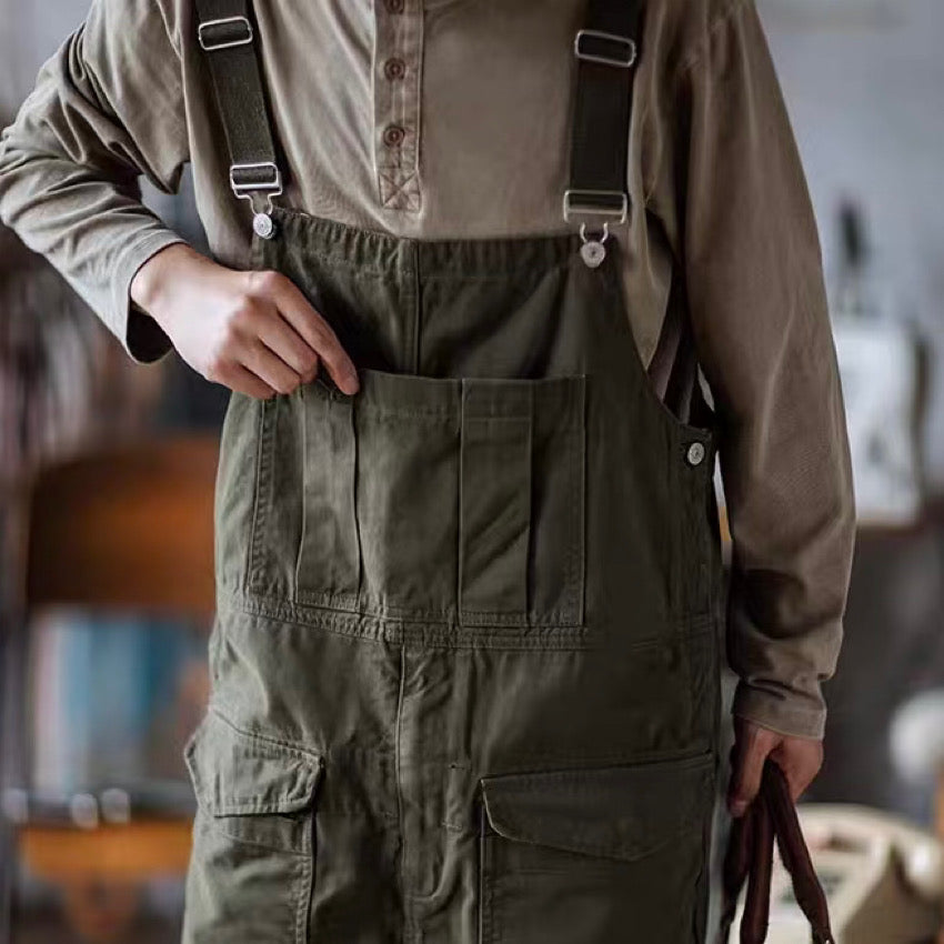 ウォッシュ加工 マルチポケット付 オーバーオール(2Colors)240794