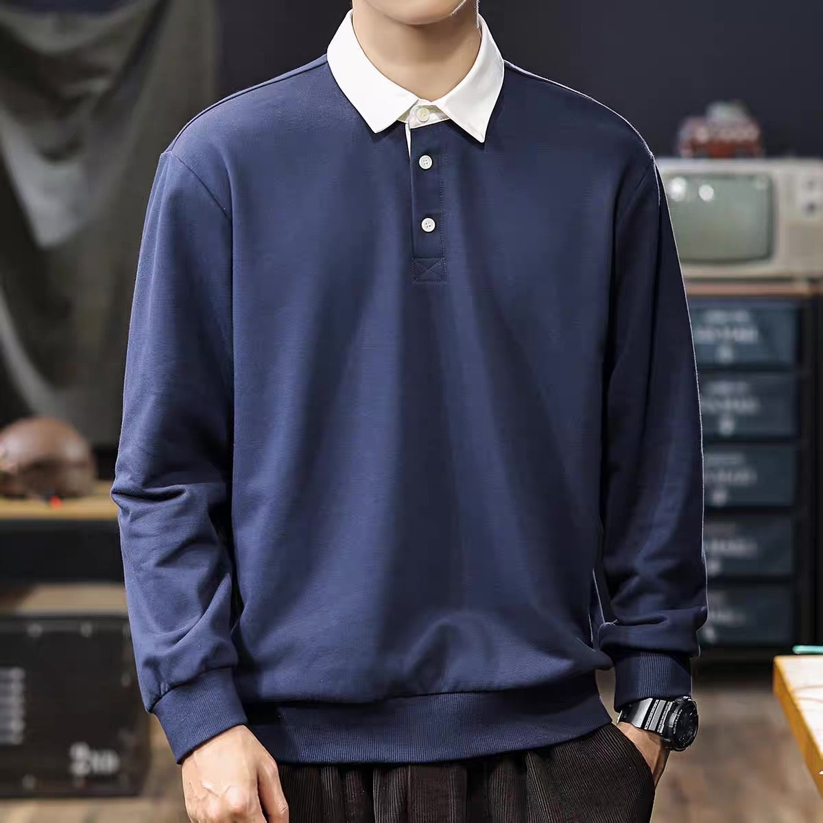 コントラストカラー シンプル ポロシャツ(2Colors)250878