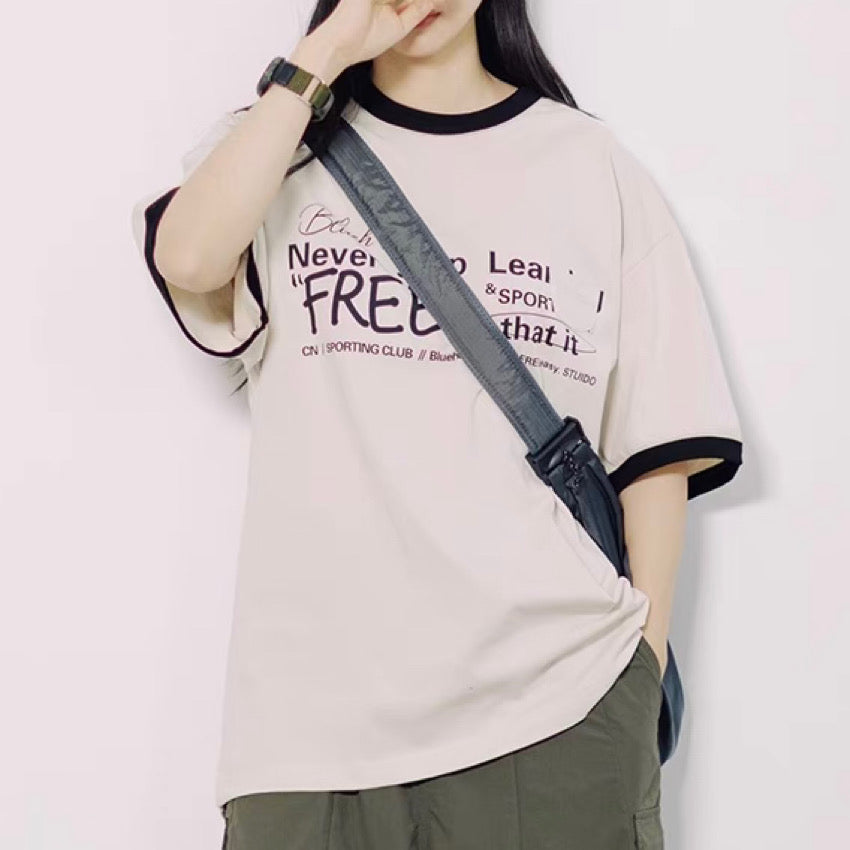 レトロ オーバーサイズ リンガーTシャツ（2Colors）240275 – Champyee (チャンピー) アウトドア系コーデショップ