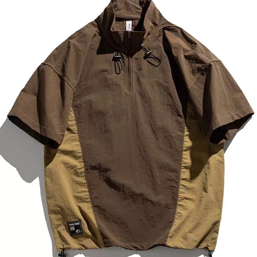 ドローコード付 ハーフジップ 半袖ナイロンジャケット(2Colors)240252