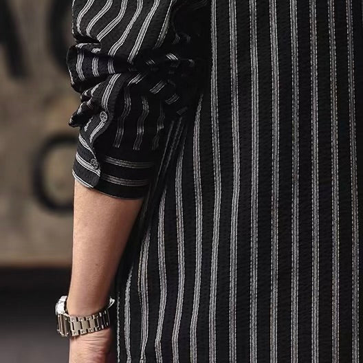 ストライプ 長袖 レトロシャツ(2Colors)260173