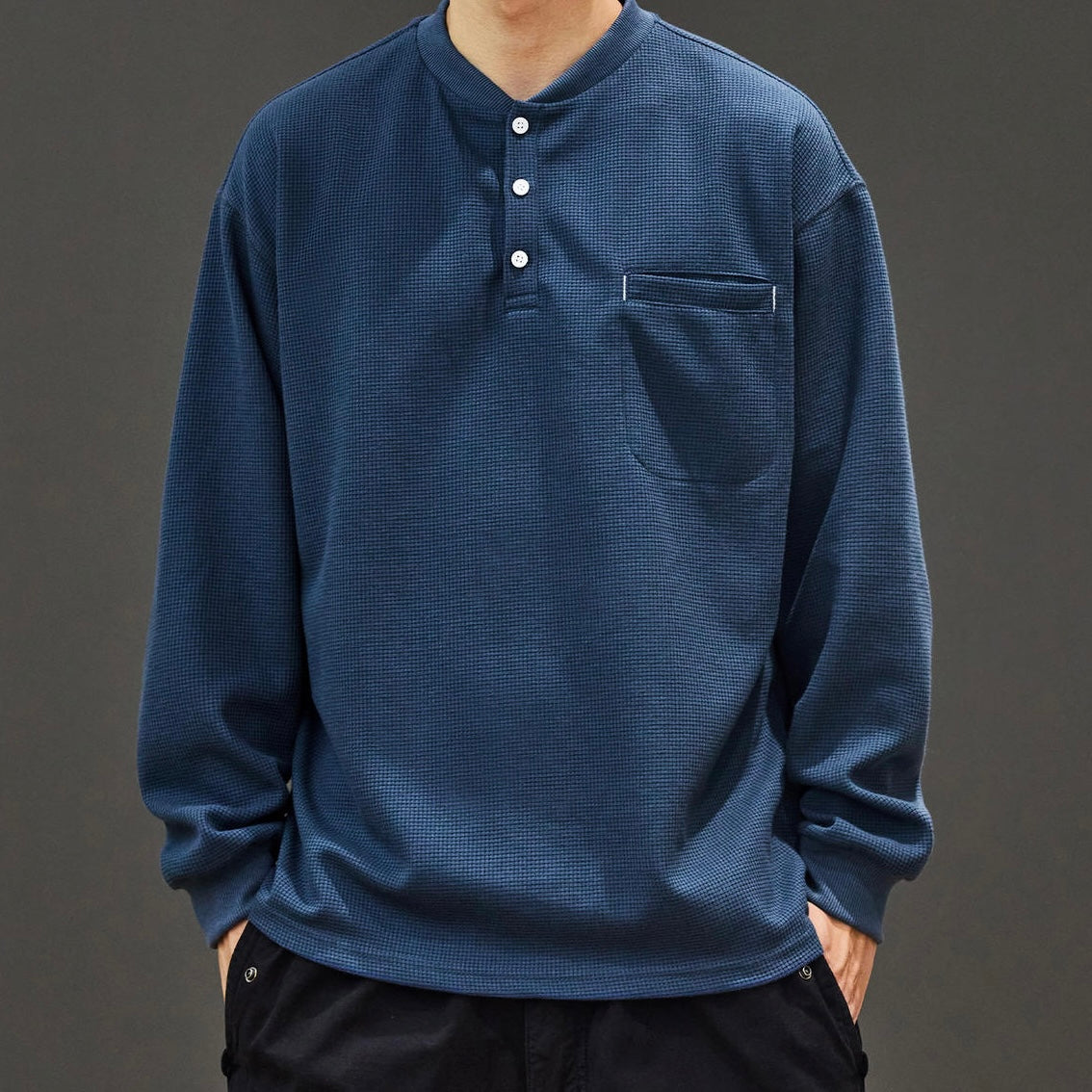 ワッフル ヘンリーネックプルオーバー(3Colors)250707