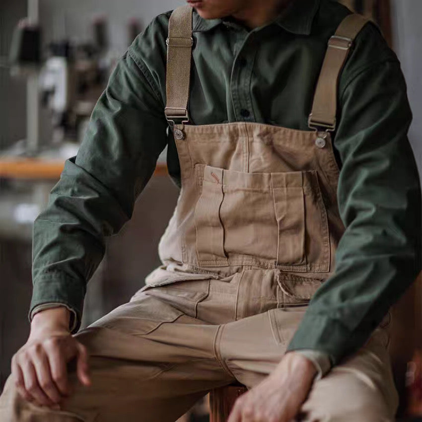 ウォッシュ加工 マルチポケット付 オーバーオール(2Colors)240794